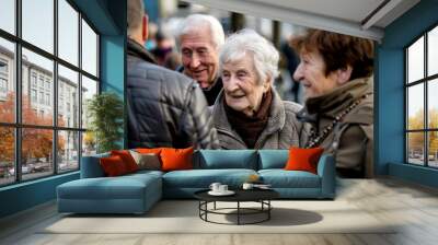 Portrait of an elderly couple on the streets of Amsterdam Wall mural