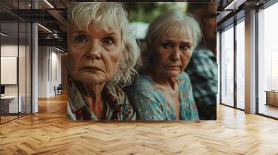 Portrait of an elderly woman with her family. Selective focus. Wall mural