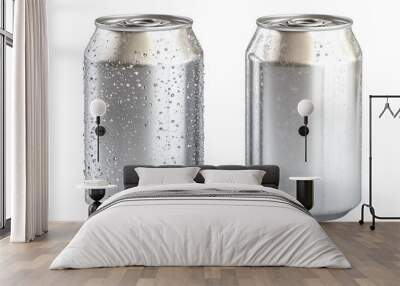 Two aluminum cans, one with condensation, on a white background. PNG transparent. Wall mural