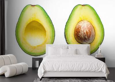 Two avocado halves isolated on white background. PNG transparent. Wall mural