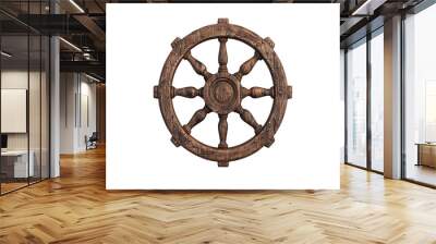 Vintage wooden ship wheel, isolated on white background.  PNG transparent. Wall mural