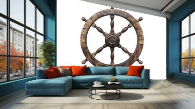 Vintage wooden ship wheel, isolated on white background.  PNG transparent. Wall mural