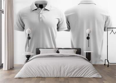 White polo shirt front and back view, isolated on white. Wall mural