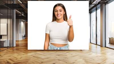 Young Indian woman isolated cutout removal background smiling and raising thumb up Wall mural