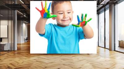 child with painted hands on a white background Wall mural