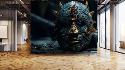 a blue and gold mask.  Wall mural