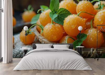 a bowl of orange fruits. Wall mural