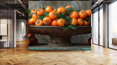 a bowl of oranges. Wall mural