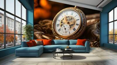 a close up of a pocket watch.  Wall mural