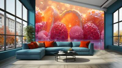 a group of fruit in water.  Wall mural