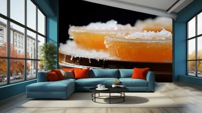 a group of orange slices on a plate.  Wall mural