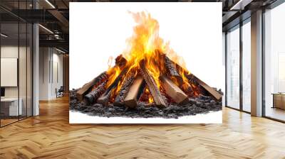 a pile of wood burning.  Wall mural