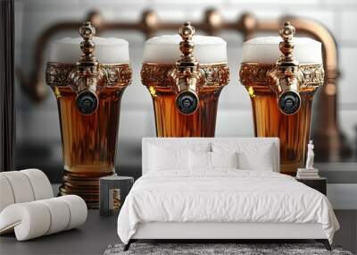 a row of beer glasses.  Wall mural