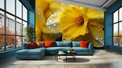 a yellow flower with water drops.  Wall mural