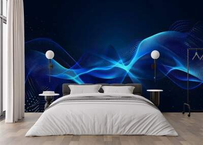 Abstract blue glowing wave line with light effect on dark background for technology and digital concept vector illustration, AI digital wallpaper design  Wall mural