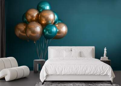 Colorful balloons floating against a blue sky. Wall mural