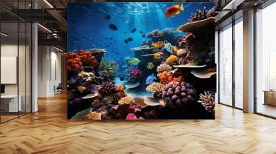 Colorful of beautiful underwater world blue reef on sunny
 Wall mural