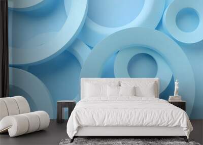 Light blue background, three-dimensional circular elements, simple style, light color theme, C4D rendering, 3D modeling, abstract composition. High resolution, high detail, minimalist background. Ligh Wall mural