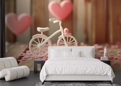 pink heart on a bicycle Wall mural