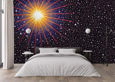 Rainbow sunburst background with glittering stars Wall mural