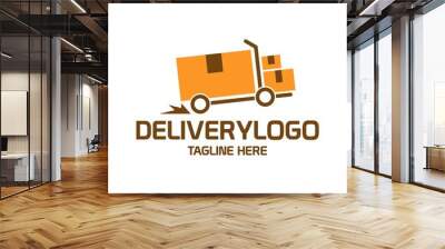 Retro illustration of truck and boxes for creating cool badge, logo, stamp for express courier delivery transportation service company Wall mural