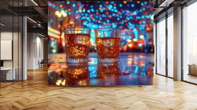 two glasses of alcohol on a table. Wall mural