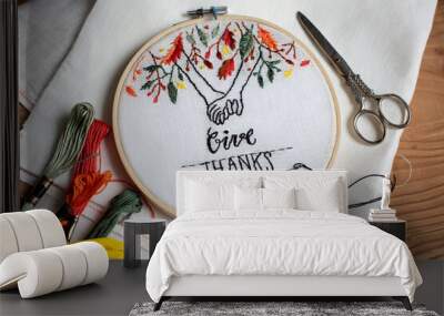 Handmade embroidery with Thanksgiving theme in a hoop Wall mural