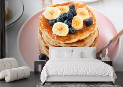 Homemade pancakes with blackberries and banana Wall mural