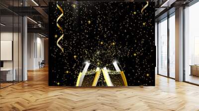 Illustration of champagne glasses toasting under the disco ball Wall mural