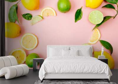 Lime and lemon frame on pink background Wall mural