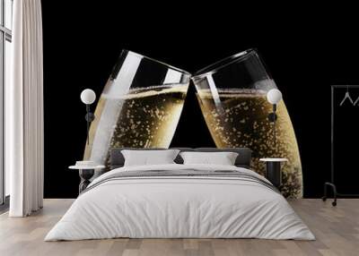 Two glasses of champagne toasting isolated Wall mural