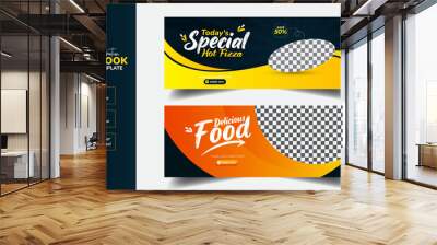 Food Promotional Facebook cover banner template design, Set of modern flat restaurant business Facebook cover, banner, social media post, timeline cover, web banner, template design Wall mural