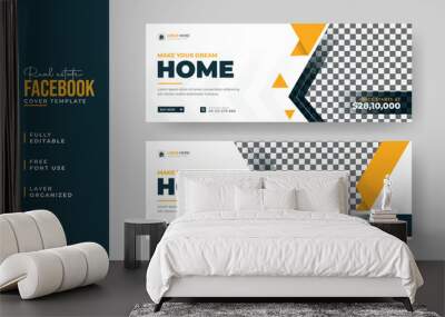 Real estate Facebook cover banner template design, Set of elegant modern abstract home for sale real estate Facebook cover, banner, social media post, timeline cover, web banner, template design Wall mural