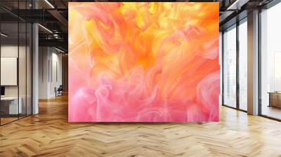 Abstract background with pink and yellow swirling patterns. Wall mural