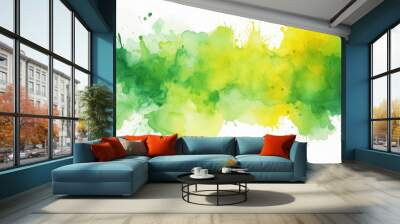 Abstract watercolor background with green and yellow splashes. Wall mural