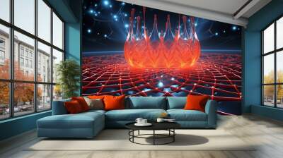 3D illustration of a lattice structure with rotating atoms Wall mural