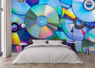 Pile of compact discs. Retro technology Wall mural