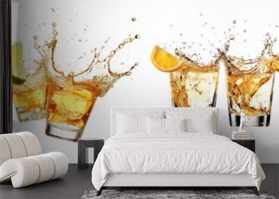 Set of Glasses shot of tequila making toast with splash isolated on a transparent background Wall mural