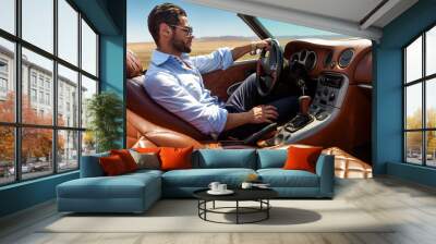 handsome man near the car. luxury life. Wall mural