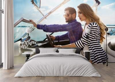 Sexy couple on the luxury yacht Wall mural