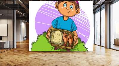 The Boy offers to Jesus Christ a Basket with five Breads and two Fishes Wall mural