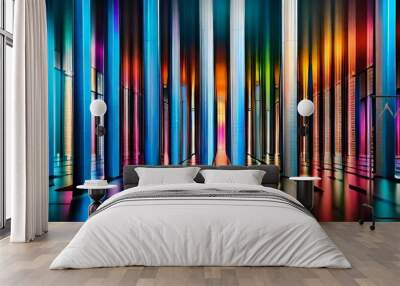 abstract colorful background, abstract multicolor neon light background , straight lines  Wall mural