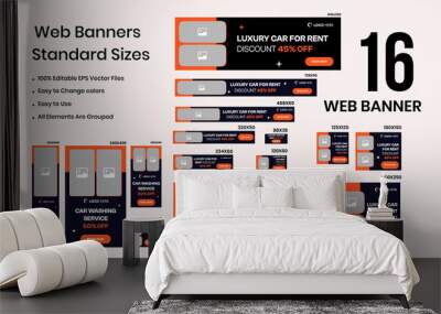 Car Rental web bundle banners design web template Set, Horizontal header web banner. gradient of black and red. cover header background for website design, social media Cover ads banner Wall mural