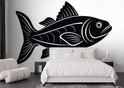 black and white sea fish silhouette on white background, Vector illustration, fish, icon, svg, characters, trendy Vector illustration Wall mural