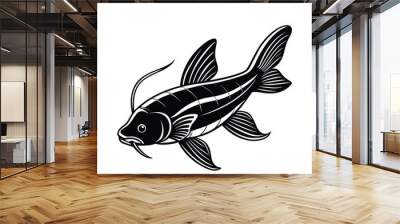 black and white sea fish silhouette on white background, Vector illustration, fish, icon, svg, characters, trendy Vector illustration Wall mural