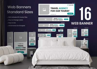 Travel agency web set banner design for social media posts, google ads, and web elements tour booking banner templates Wall mural