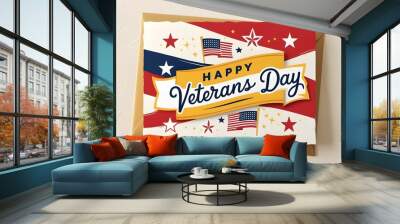 A vibrant Veterans Day card with a joyful design, celebrating and honoring the service of military veterans. Wall mural