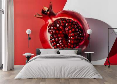 Pomegranate fruit on a white and red background
 Wall mural