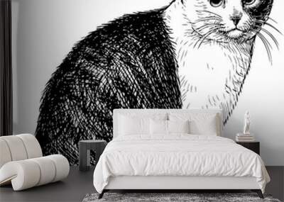 Sketch of a sitting domestic cat Wall mural