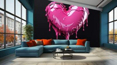 Melting heart shape with a dripping black background Wall mural